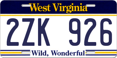 WV license plate 2ZK926