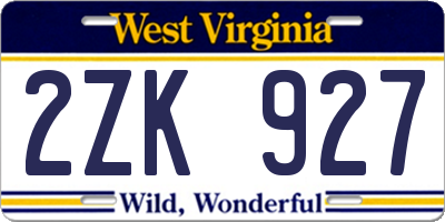 WV license plate 2ZK927