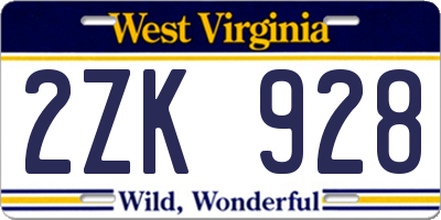 WV license plate 2ZK928