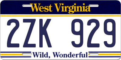 WV license plate 2ZK929