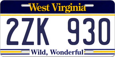 WV license plate 2ZK930