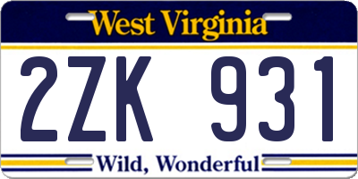 WV license plate 2ZK931