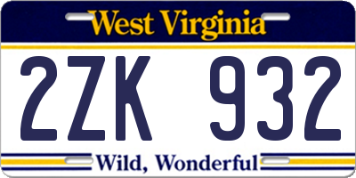 WV license plate 2ZK932