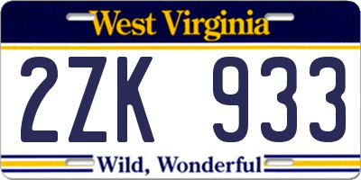 WV license plate 2ZK933