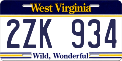 WV license plate 2ZK934
