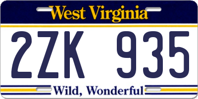 WV license plate 2ZK935
