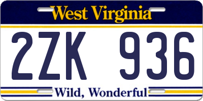 WV license plate 2ZK936