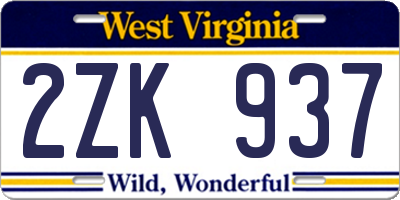 WV license plate 2ZK937