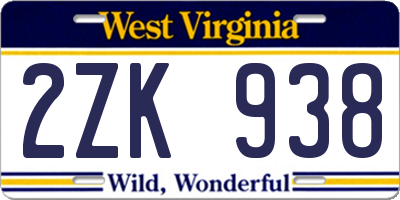 WV license plate 2ZK938
