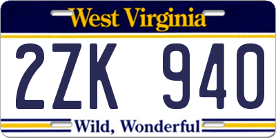 WV license plate 2ZK940