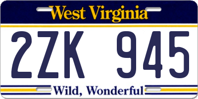 WV license plate 2ZK945