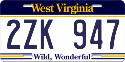 WV license plate 2ZK947