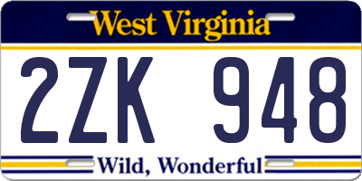 WV license plate 2ZK948