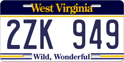 WV license plate 2ZK949