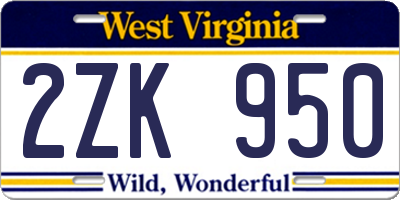 WV license plate 2ZK950