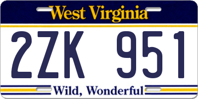 WV license plate 2ZK951