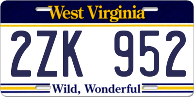 WV license plate 2ZK952