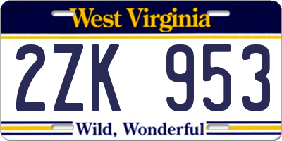 WV license plate 2ZK953