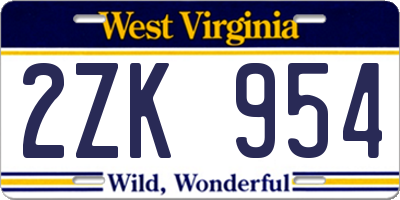 WV license plate 2ZK954