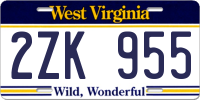 WV license plate 2ZK955