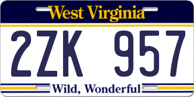 WV license plate 2ZK957