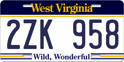 WV license plate 2ZK958