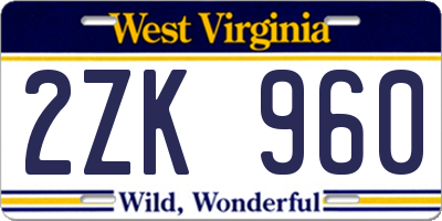 WV license plate 2ZK960