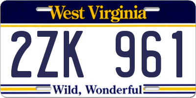 WV license plate 2ZK961