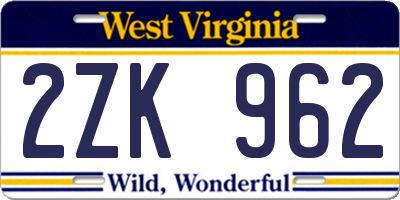 WV license plate 2ZK962