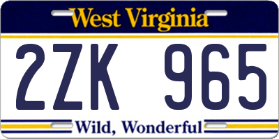 WV license plate 2ZK965