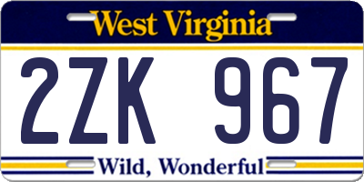 WV license plate 2ZK967