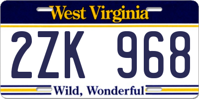 WV license plate 2ZK968