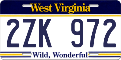 WV license plate 2ZK972