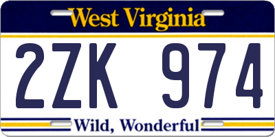 WV license plate 2ZK974