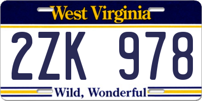 WV license plate 2ZK978