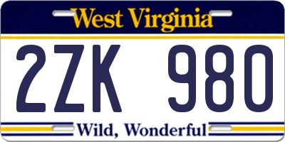 WV license plate 2ZK980