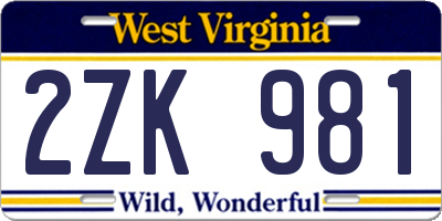 WV license plate 2ZK981