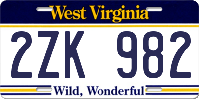 WV license plate 2ZK982