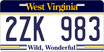 WV license plate 2ZK983