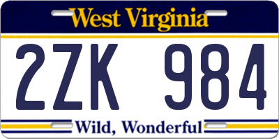 WV license plate 2ZK984