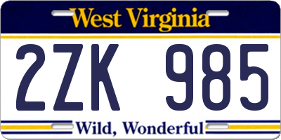 WV license plate 2ZK985