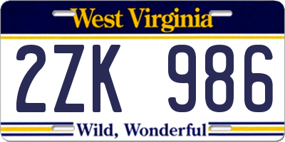WV license plate 2ZK986