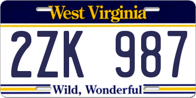WV license plate 2ZK987