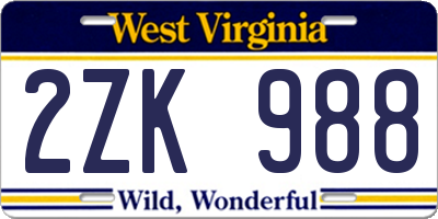 WV license plate 2ZK988