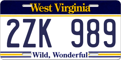 WV license plate 2ZK989