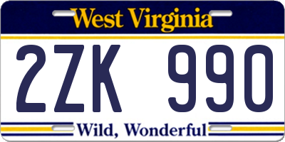 WV license plate 2ZK990