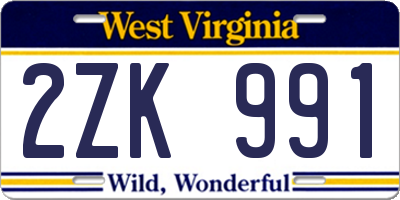 WV license plate 2ZK991