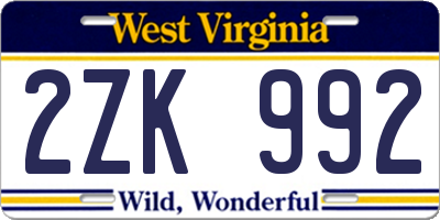WV license plate 2ZK992