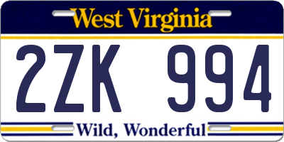 WV license plate 2ZK994
