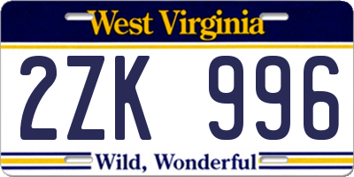 WV license plate 2ZK996